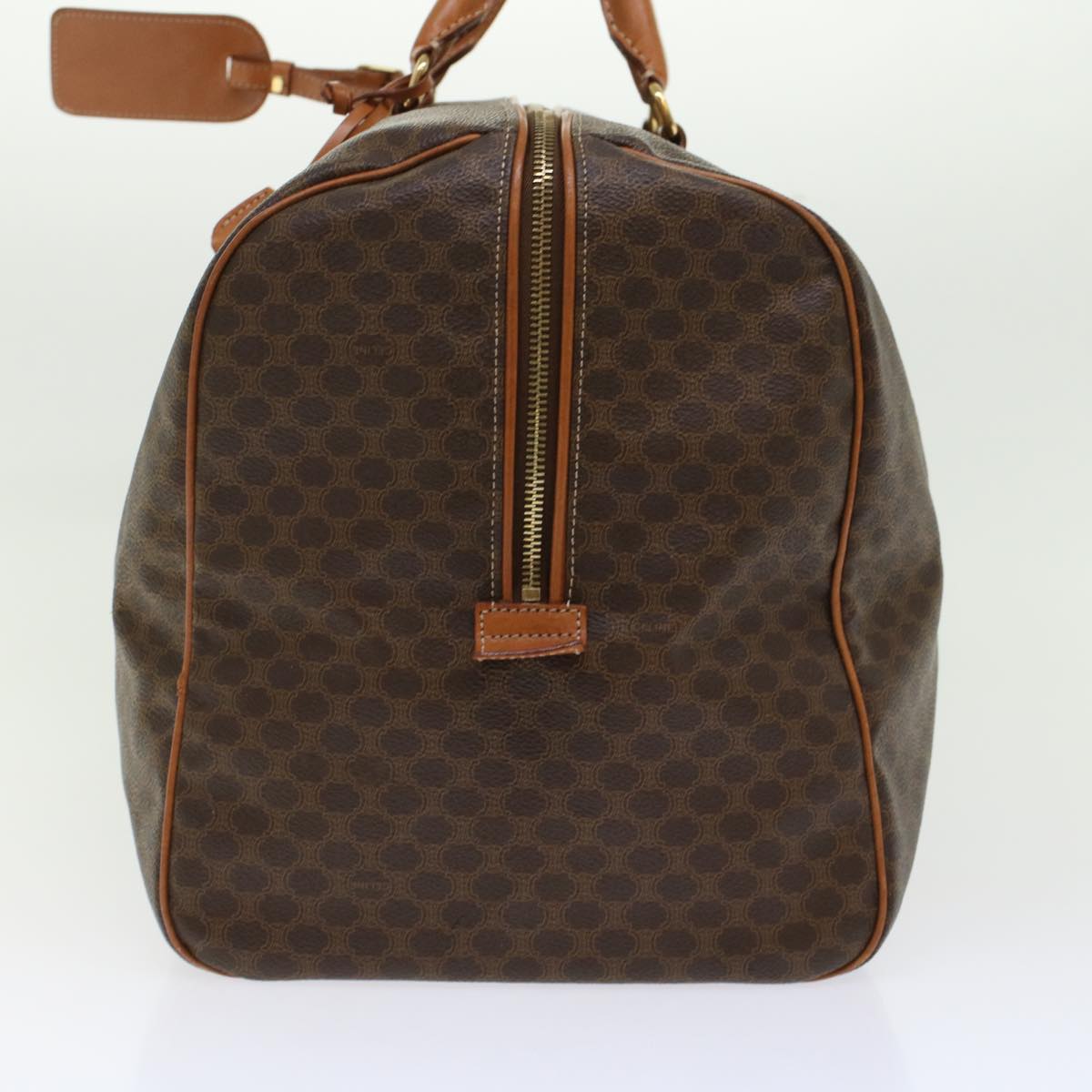 Luxury CELINE Macadam Canvas Boston Bag PVC Leather Brown  45969