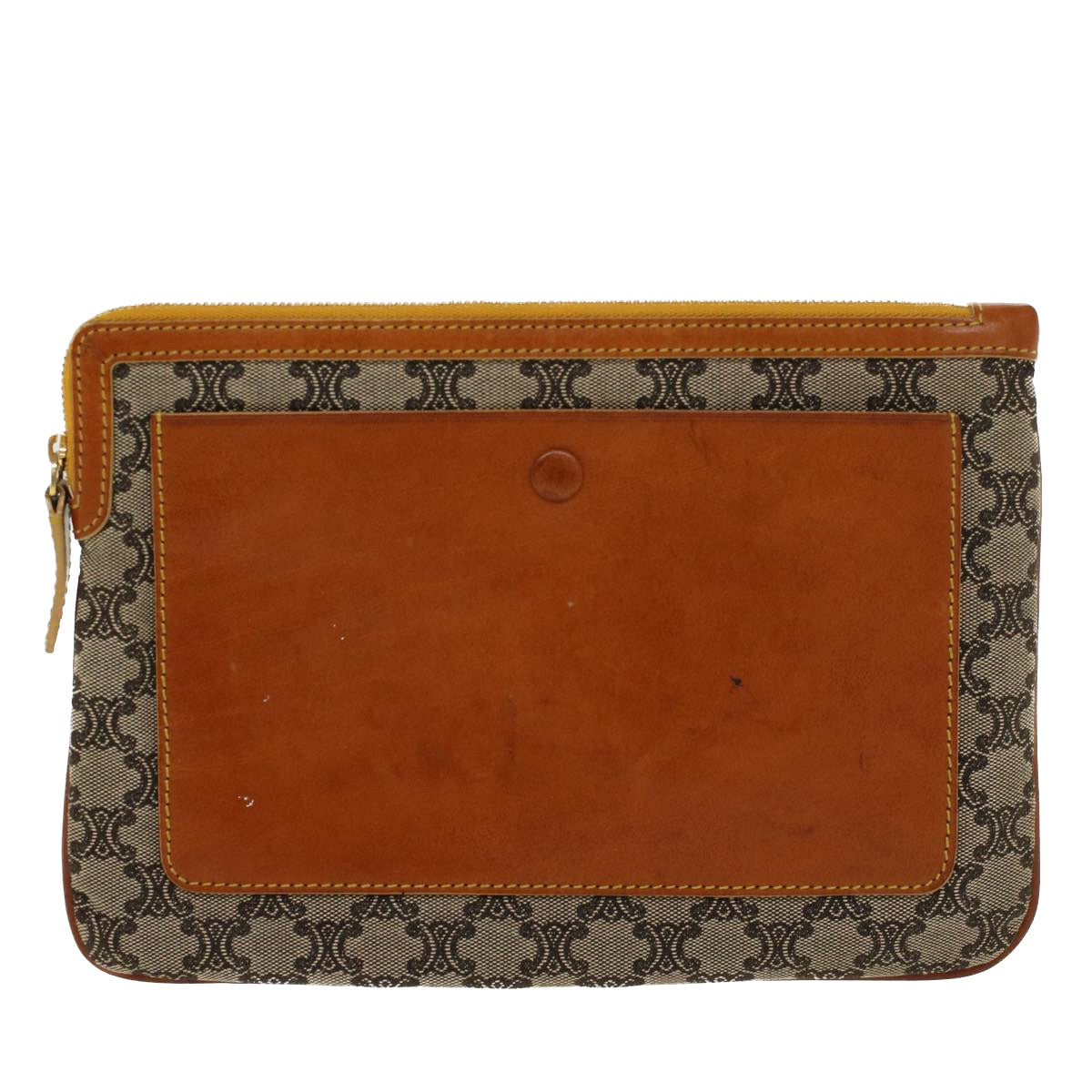 Luxury CELINE Paris Macadam Clutch Bag Canvas Leather Beige Brown  45981
