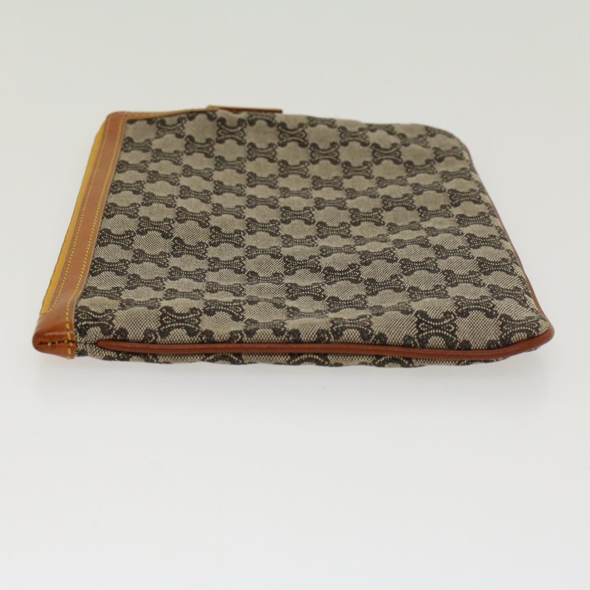 Luxury CELINE Paris Macadam Clutch Bag Canvas Leather Beige Brown 45981