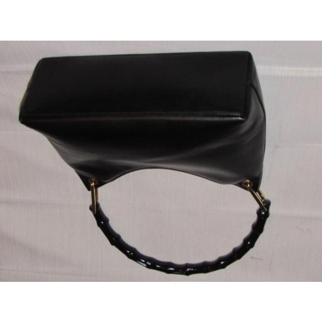 Gucci Vintage Pursesdesigner Purses Black Leather With V Top And Bamboo Handle Hobo Bag