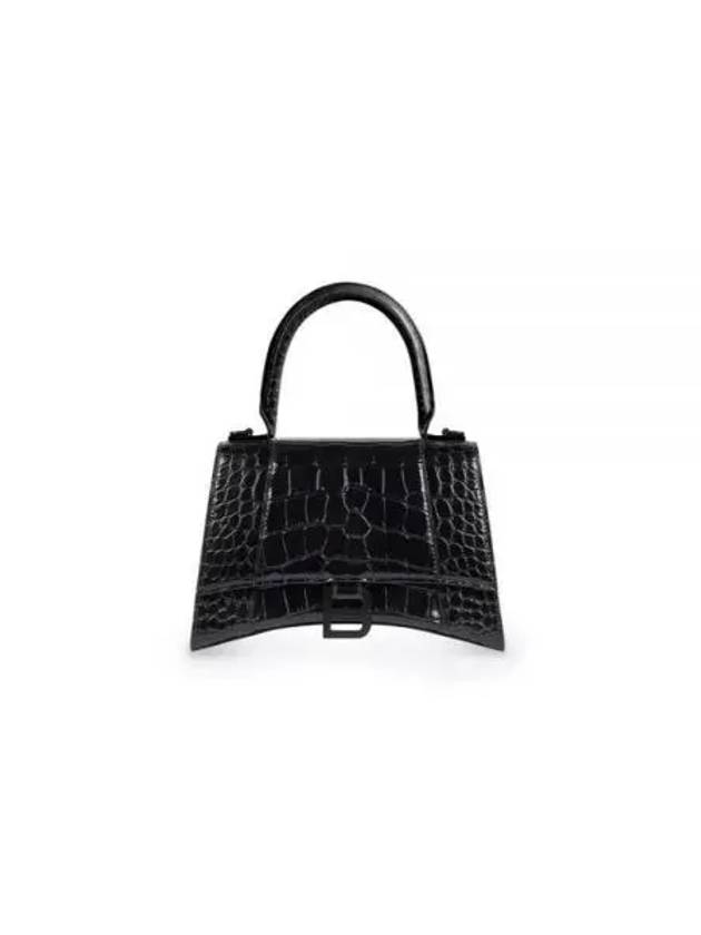 Luxury Balenciaga Trending 2026 Hourglass Crocodile Embossed Cross Bag Black