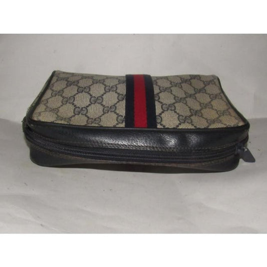 Gucci Vintage Navy Blue Large G Logo Print Coated Canvas And Navy Leather