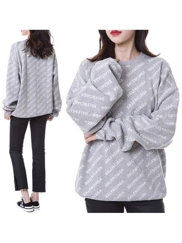 Luxury Balenciaga Trending 2026 Wool Over Logo Pattern Knit Sweatshirt Grey