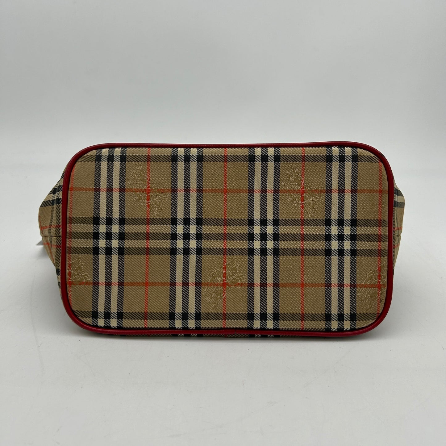 Luxury Burberry House Check Beige Red Leather Trim Handbag Medium