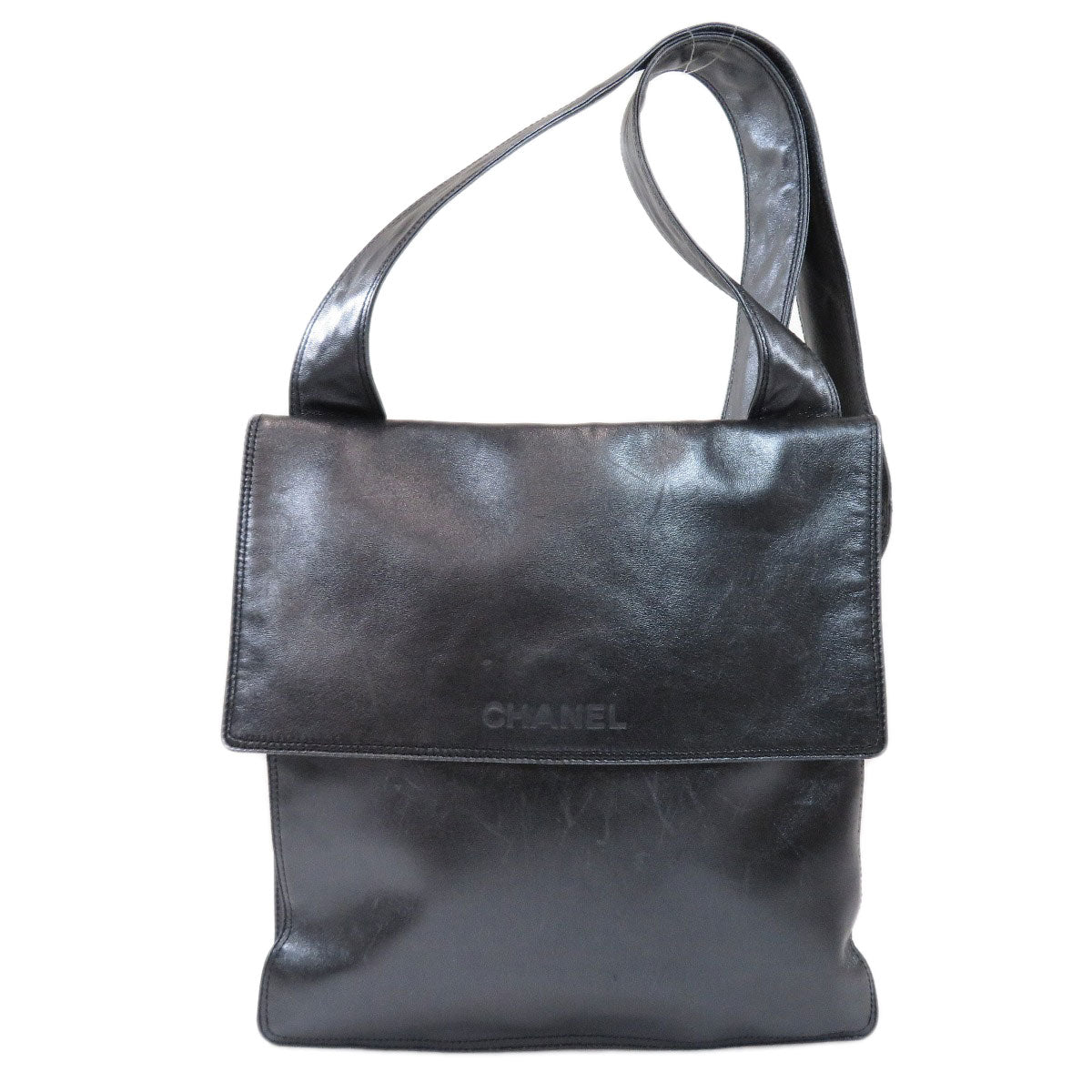 Chanel Logo Gold Hardware Shoulder Bag Calf Black