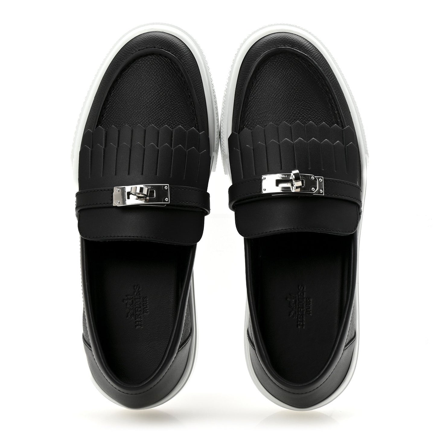 Hermes Epsom Calfskin Game Slip On Fringe Sneakers 38 Black