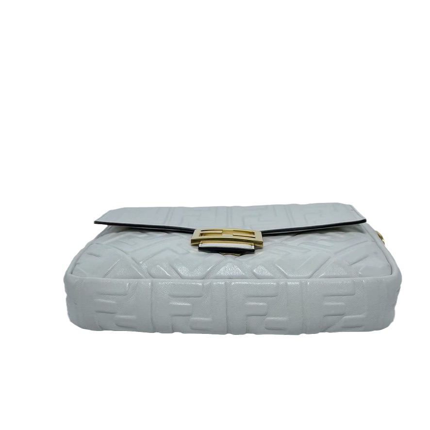 FENDI Baguette White Leather 3D FF Motif Crossbody
