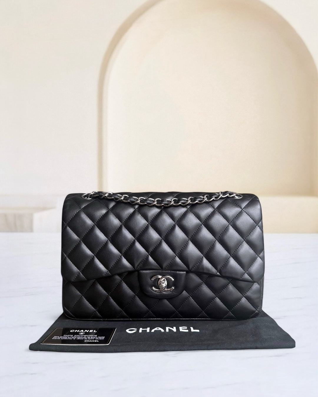 Chanel Classic Flap Jumbo - Double Flap 30CM Quilted Lambskin Black Silver Hardware
