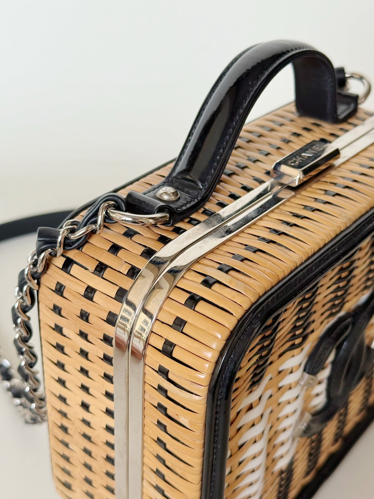 Chanel Raffia Patent CC Filigree Vanity Case
