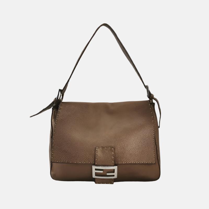Fendi Mamma Baguette Selleria Calfskin Leather Copper Brown Shoulder Bag