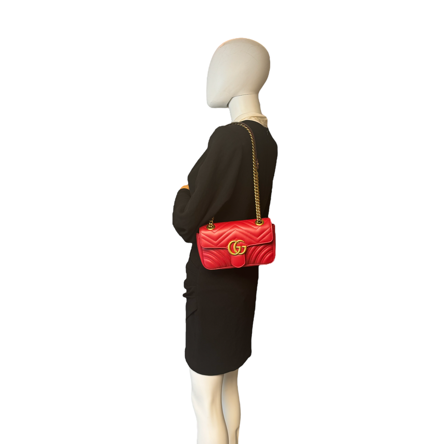 Gucci GG Marmont Red Leather Chain Crossbody