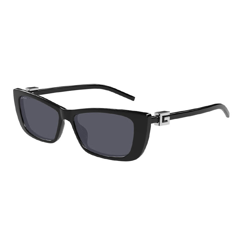Gucci Sunglasses Rectangle Full Rim, Shiny Black Frame and Solid Grey Lens GG1681S001
