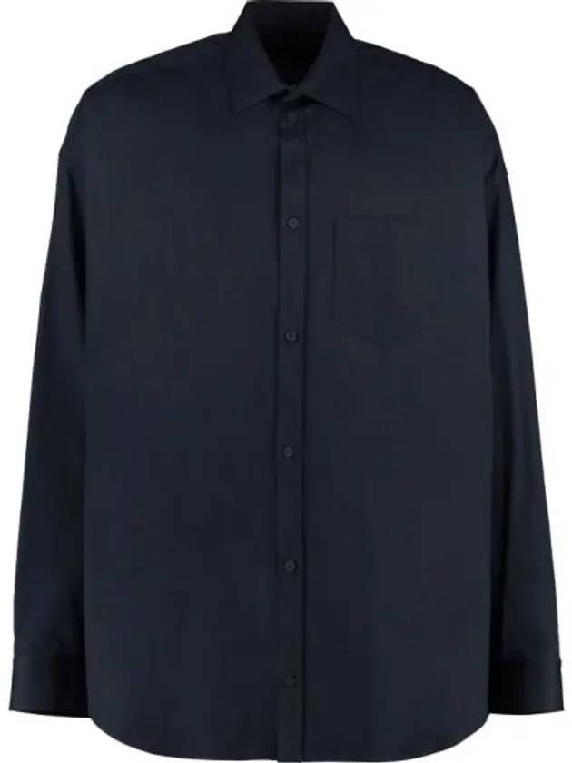 Luxury Balenciaga Trending 2026 Micro Canvas Oversized Cocoon Long Sleeve Shirt Midnight Blue