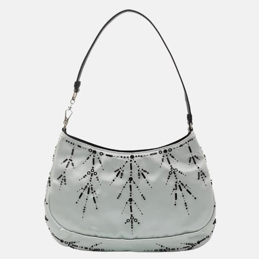 Prada Cleo Vintage Blue Silk Beaded Embroidery Shoulder Bag
