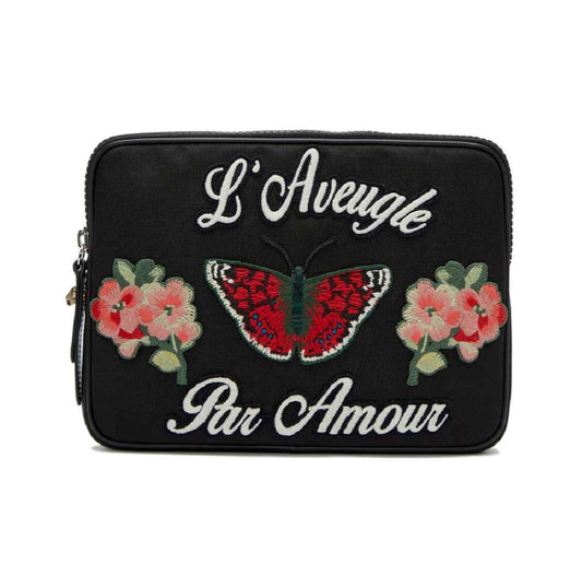 Gucci Black Techno Canvas Embroidered Butterfly iPad Case Clutch Bag
