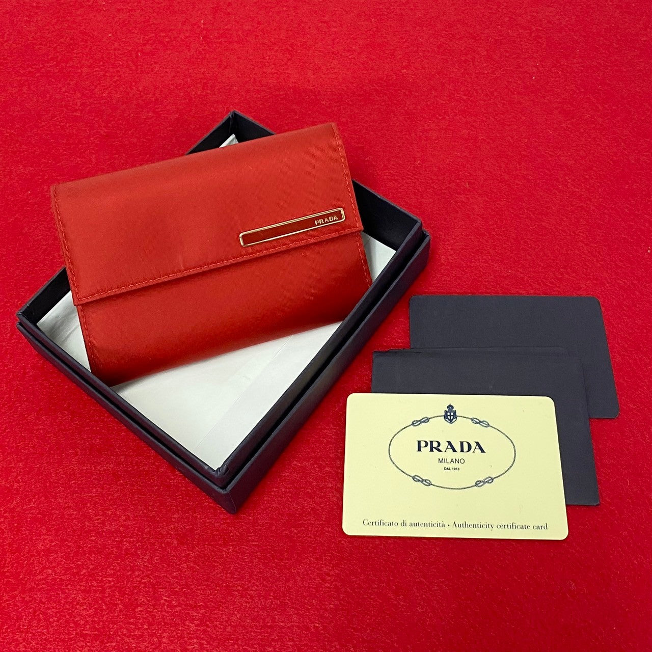 PRADA Bifold Wallet Nylon, Leather Red Women