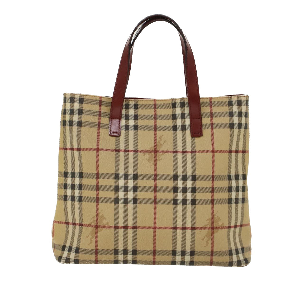 Luxury Burberry Nova Check Hand Bag PVC Leather Beige Auth 47676