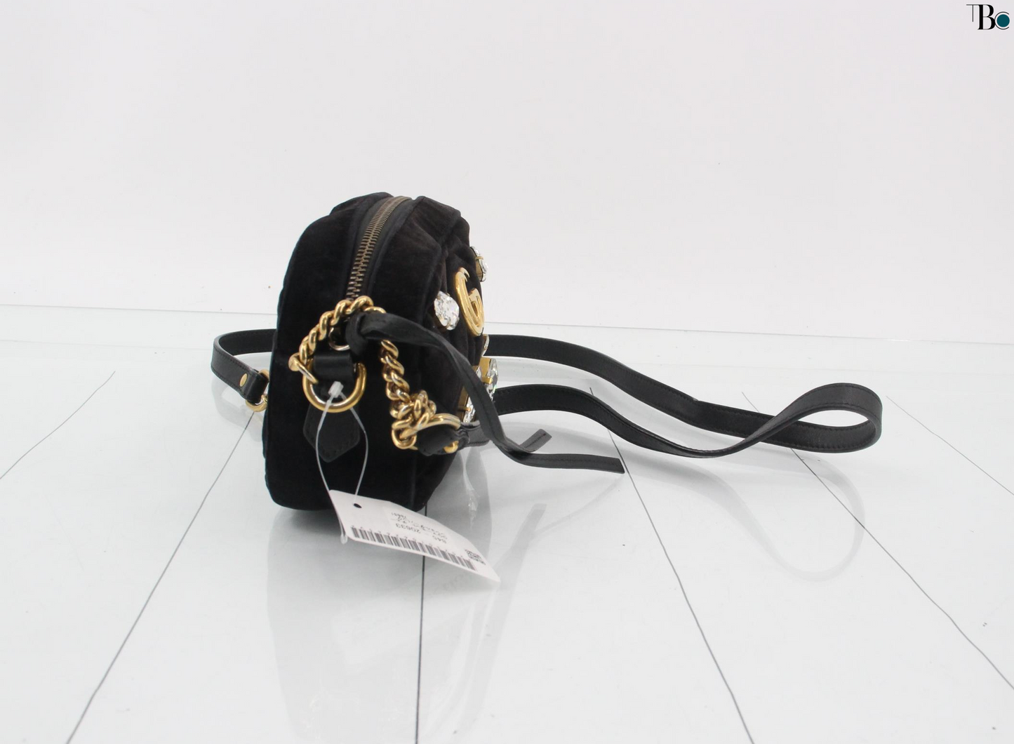 Gucci Gg Marmont Flap Bag Crystal Embellished Matelasse Velvet Black Velvet Shoulder Bag Bag ( )