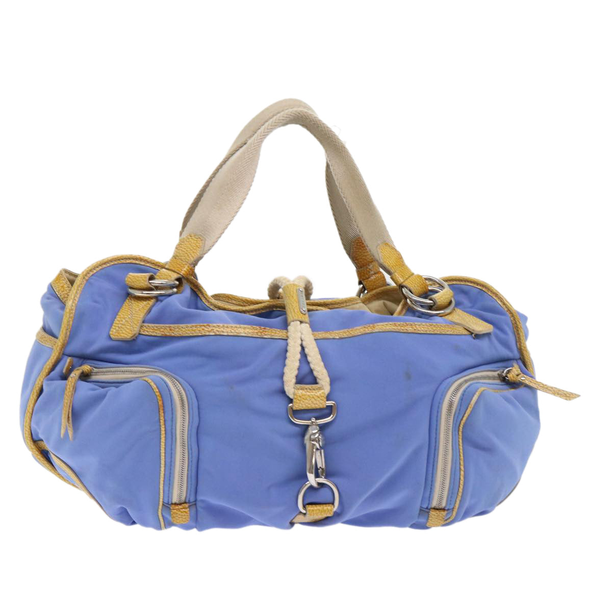 Luxury CELINE Boston Bag Nylon Blue Brown  48042
