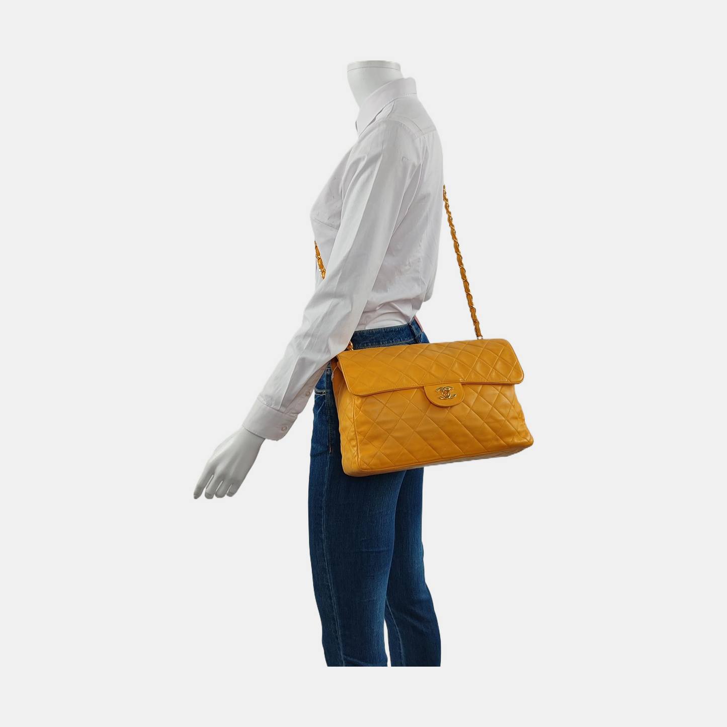 Chanel Vintage Jumbo Single Flap Single Chain Yellow Lambskin 24k Gold Hardware