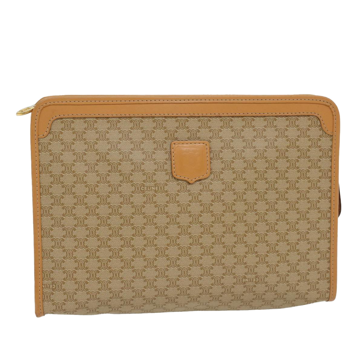 Luxury CELINE Macadam Canvas Clutch Bag PVC Leather Beige 48156