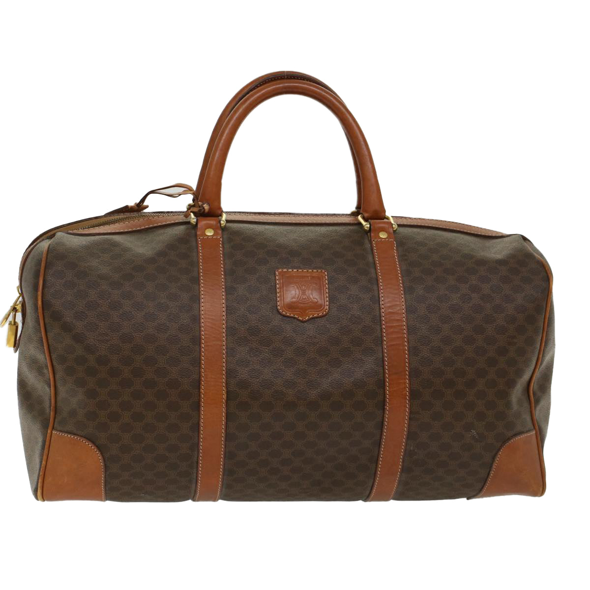 Luxury CELINE Macadam Canvas Boston Bag PVC Leather Brown  48168