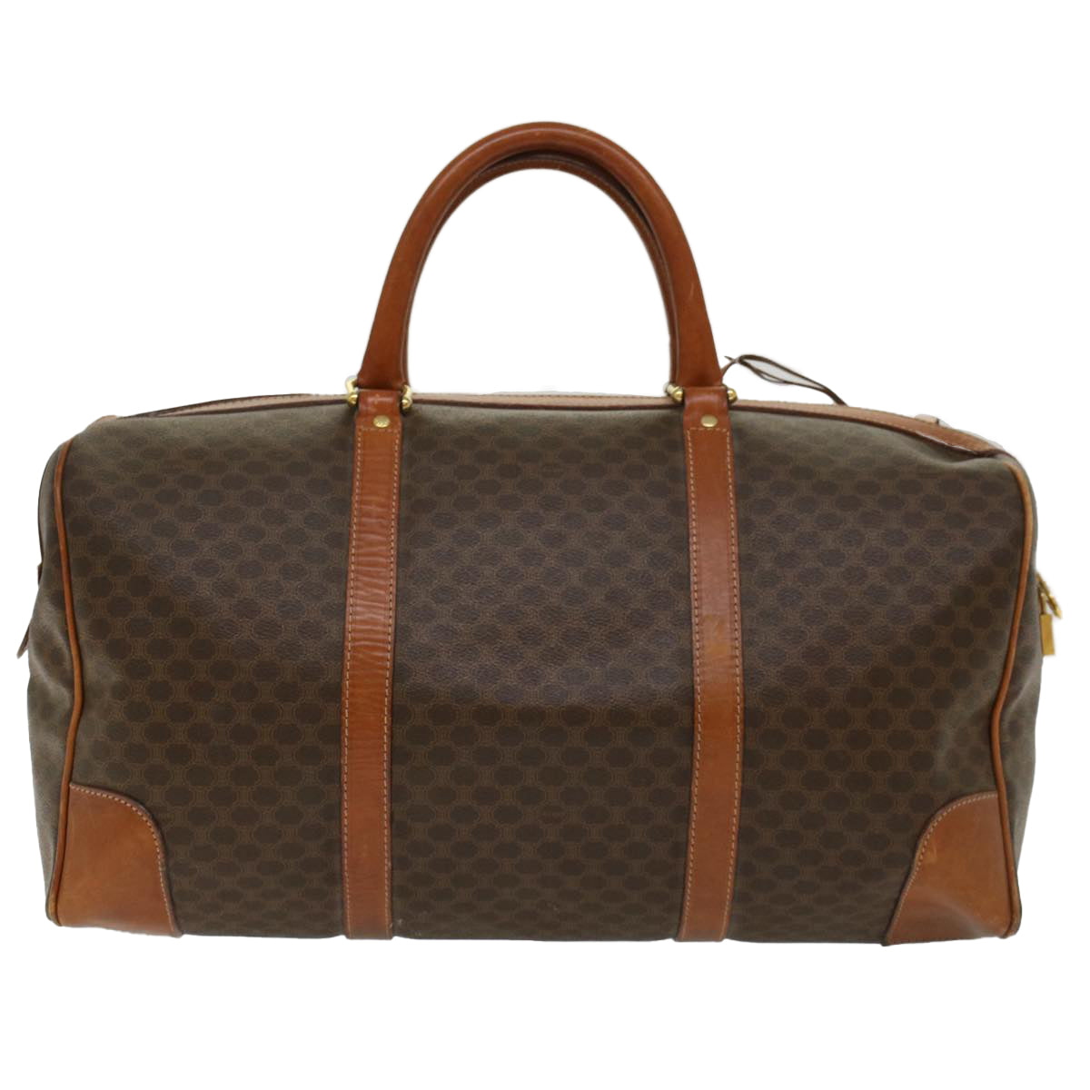 Luxury CELINE Macadam Canvas Boston Bag PVC Leather Brown  48168