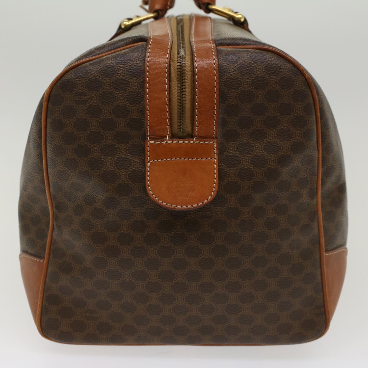 Luxury CELINE Macadam Canvas Boston Bag PVC Leather Brown  48168