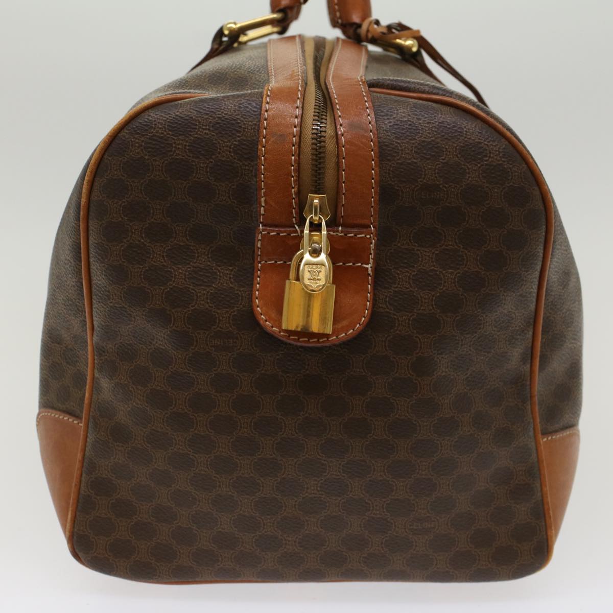 Luxury CELINE Macadam Canvas Boston Bag PVC Leather Brown  48168