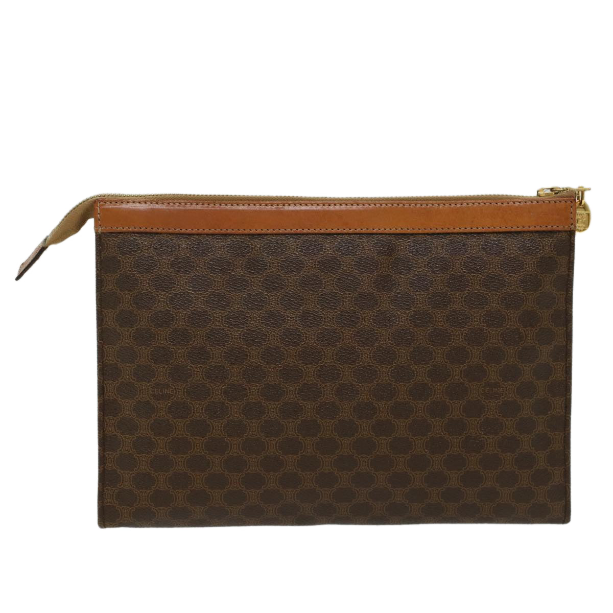 Luxury CELINE Macadam Canvas Clutch Bag PVC Leather Brown  48205