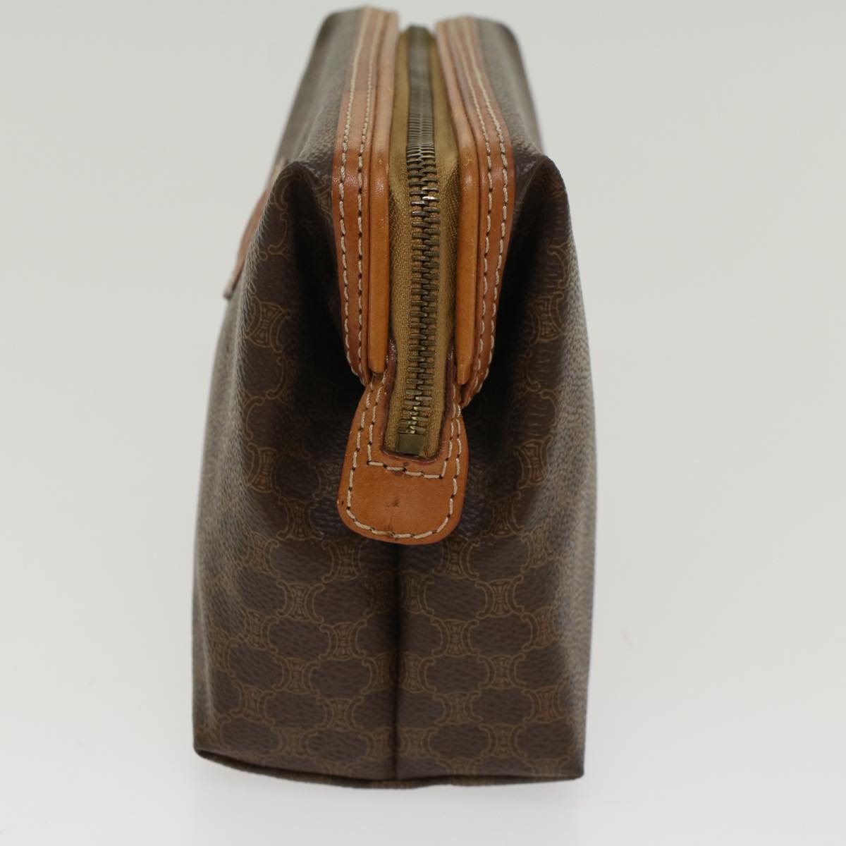 Luxury CELINE Macadam Canvas Pouch PVC Leather Brown  48216
