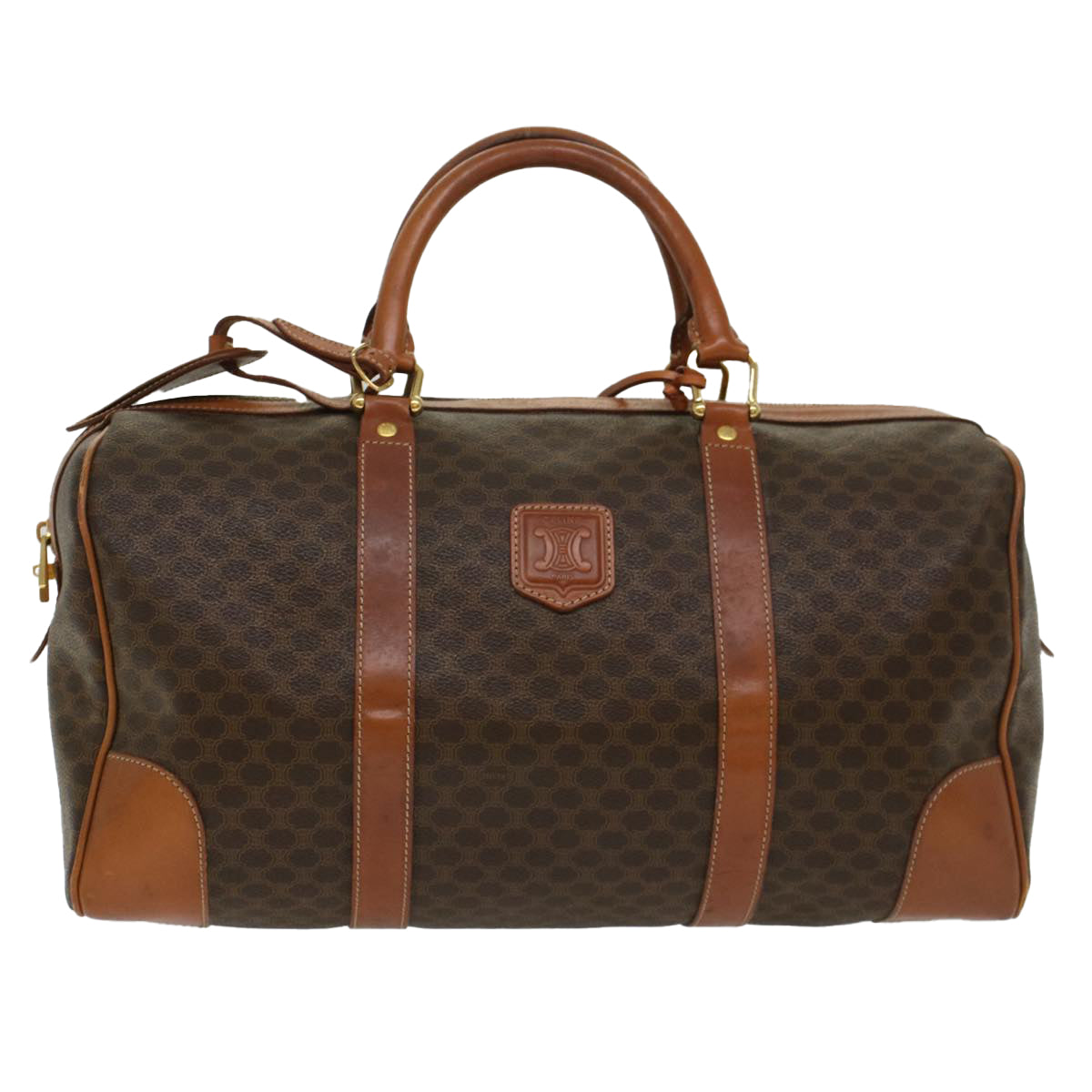 Luxury CELINE Macadam Canvas Boston Bag PVC Leather Brown  48230
