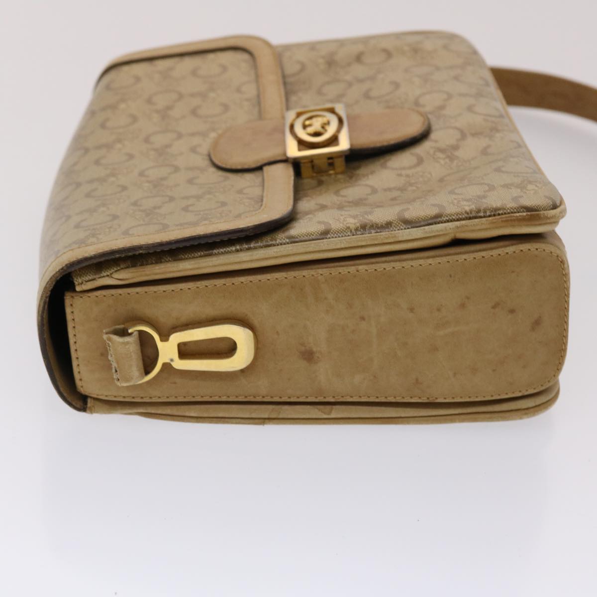Luxury CELINE C Macadam Canvas Shoulder Bag Beige  48459