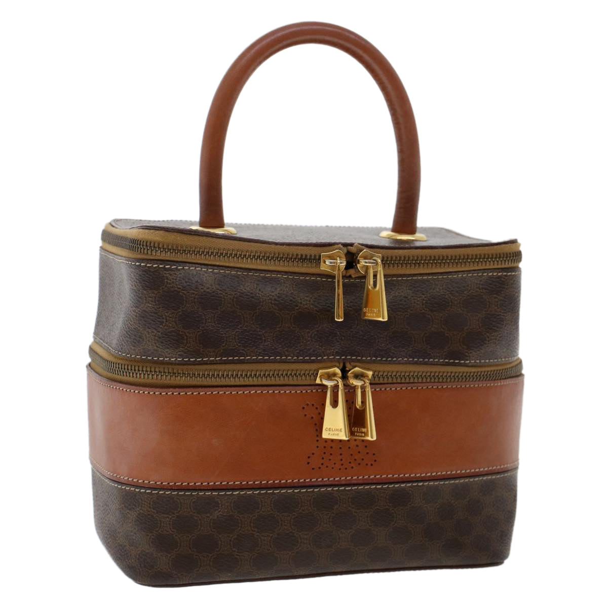 Luxury CELINE Macadam Canvas Vany Cosmetic Pouch PVC Leather Brown  48621