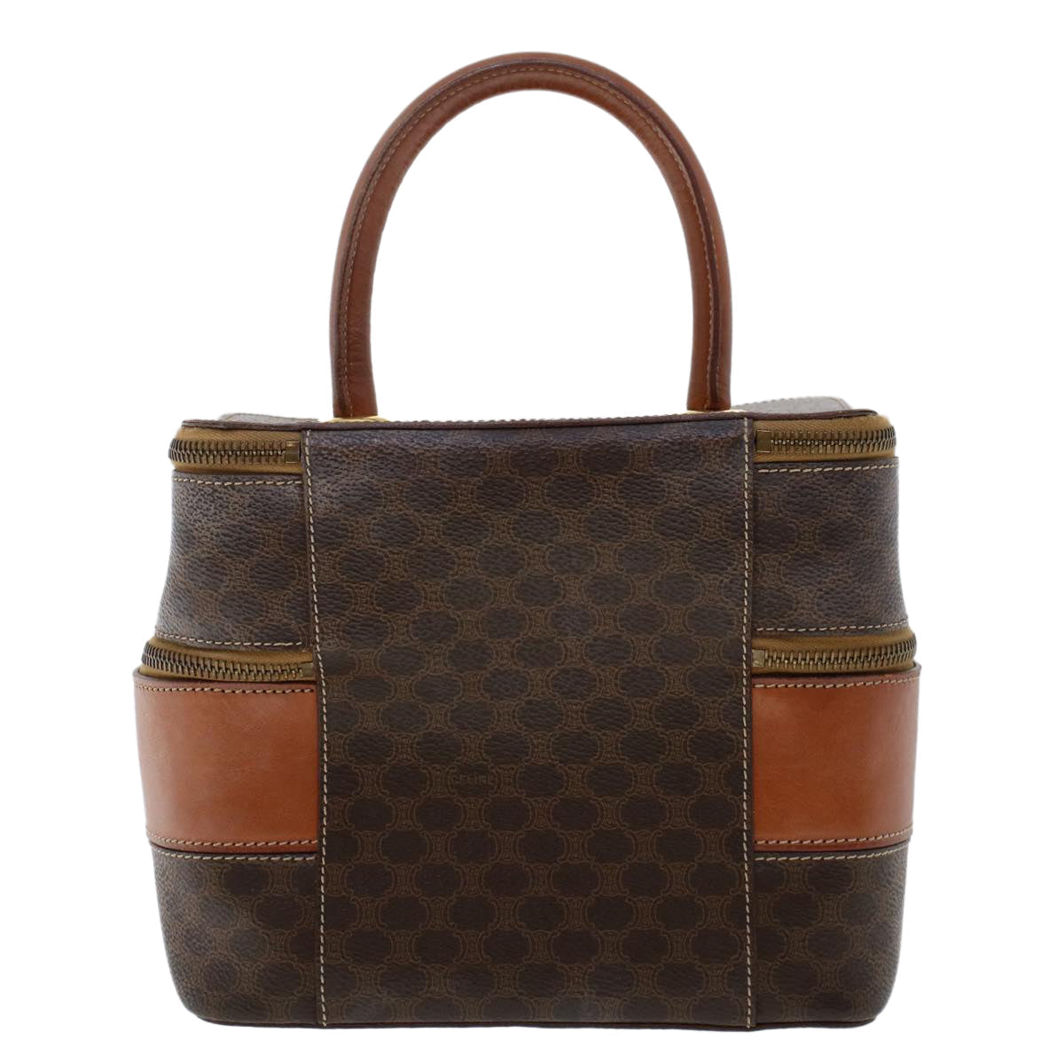 Luxury CELINE Macadam Canvas Vany Cosmetic Pouch PVC Leather Brown  48621