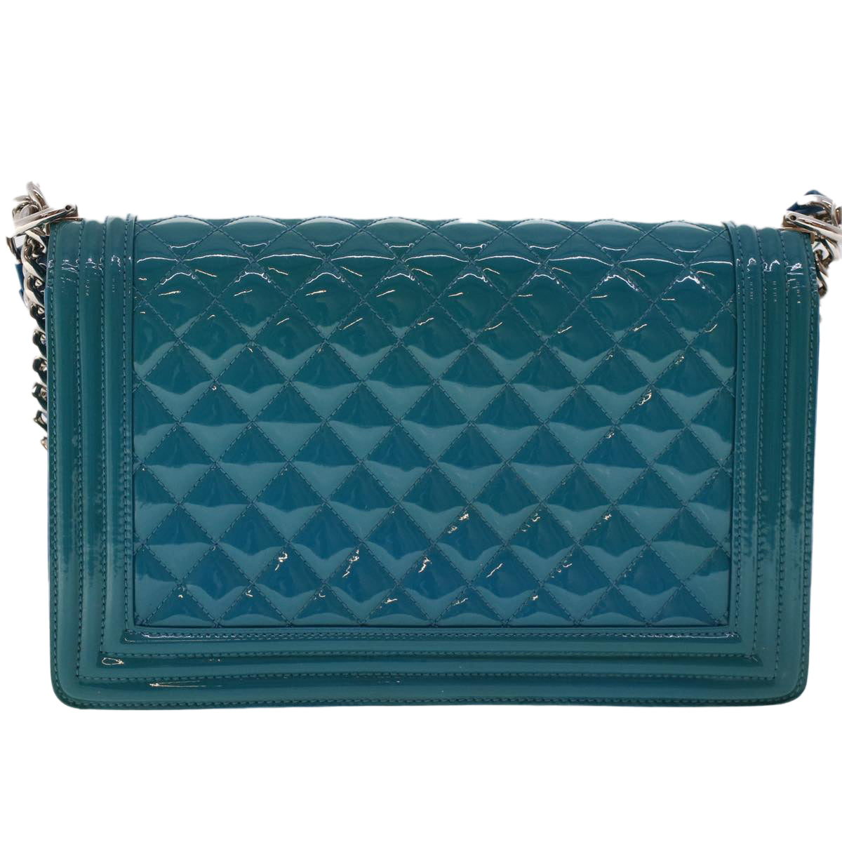 CHANEL Boy  Shoulder Bag Patent Leather Turquoise Blue CC Auth 48624A