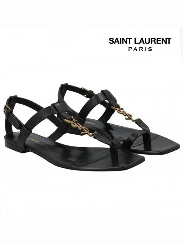 Luxury Saint Laurent Trending 2025 Cassandra Smooth Leather Flat Sandals Black