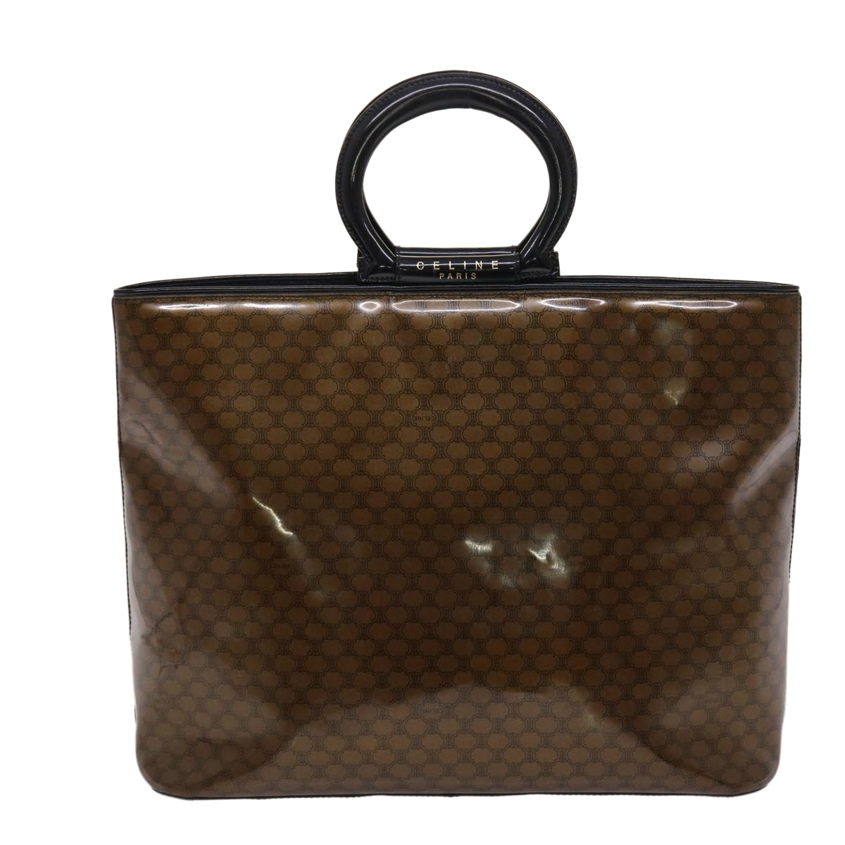 Luxury CELINE Macadam Canvas Hand Bag Enamel Brown Black  48889
