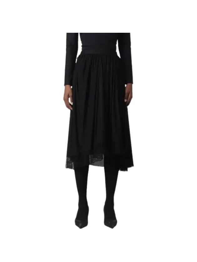 Luxury Balenciaga Trending 2026 Lace Trimmed A-Line Skirt Black