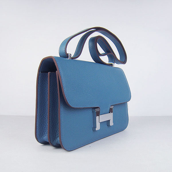 Luxury Hermes calf Leather Message Bag H020 blue silver