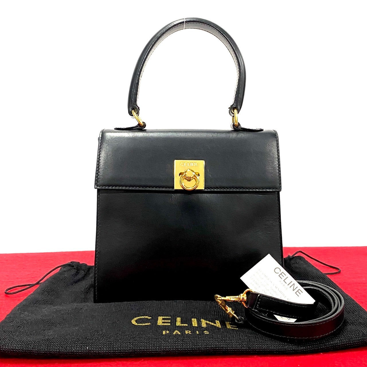 CELINE Shoulder Bag Calfskin, Leather black logo ringMetal Women