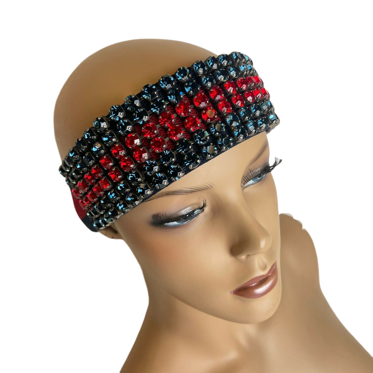 Gucci Women's Blue/Red Web Elastic Headband with Crystals M/57