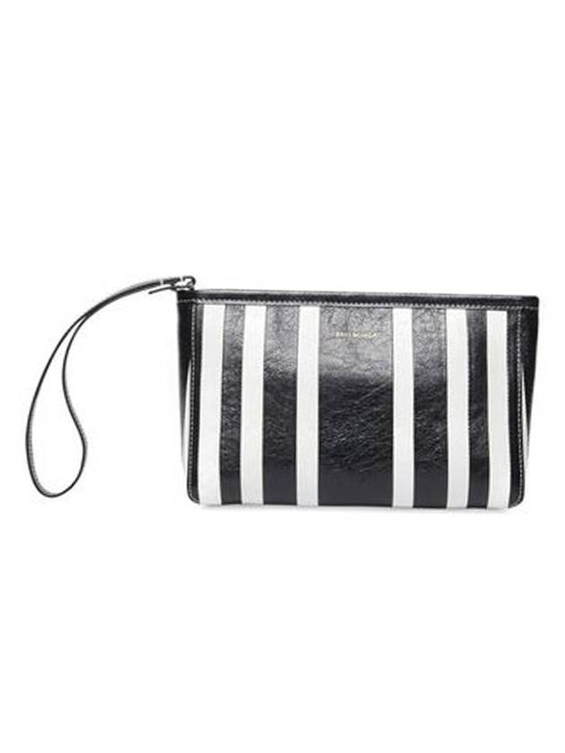 Luxury Balenciaga Trending 2026 Barbes Striped Zipper Clutch Bag Black