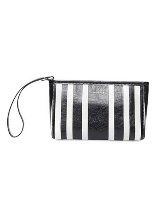 Luxury Balenciaga Trending 2026 Barbes Striped Zipper Clutch Bag Black