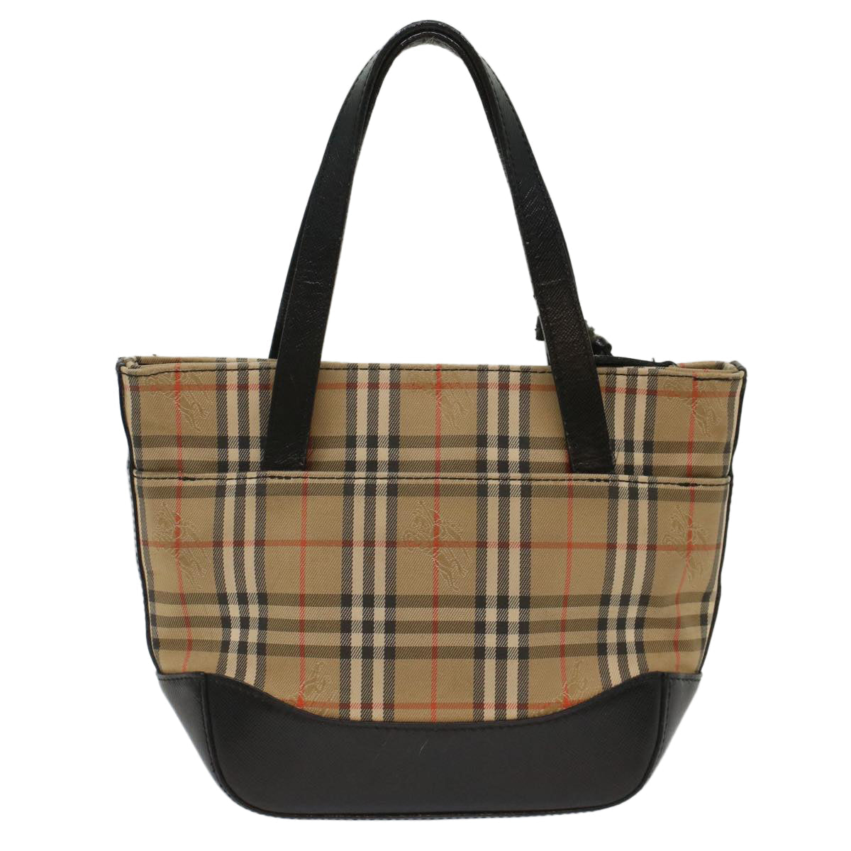 Luxury Burberry Nova Check Hand Bag Nylon Leather Beige Auth 49617