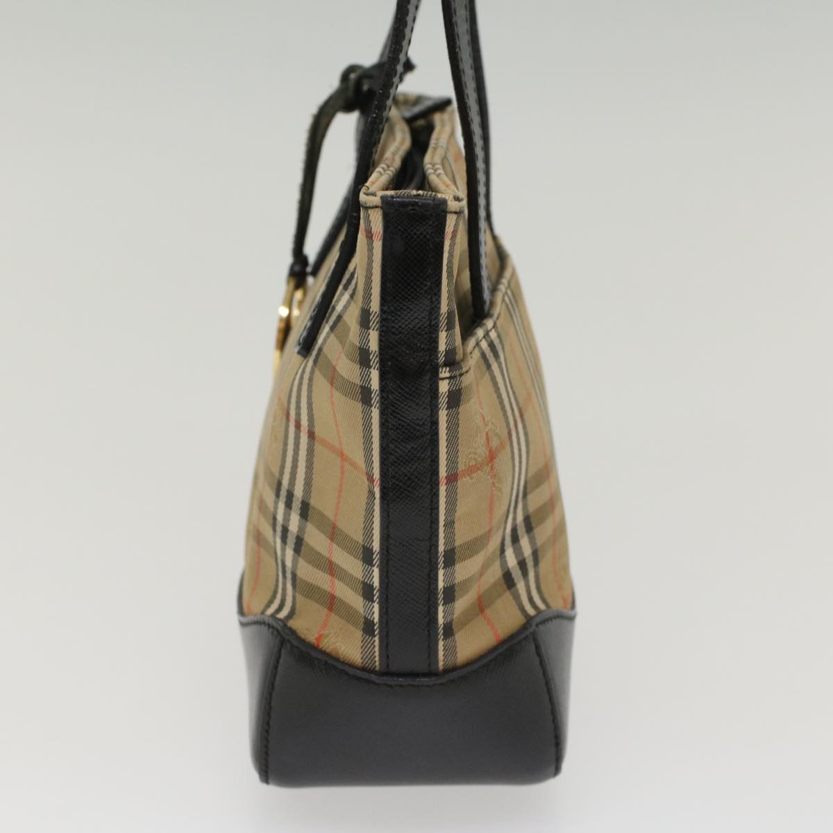 Luxury Burberry Nova Check Hand Bag Nylon Leather Beige Auth 49617