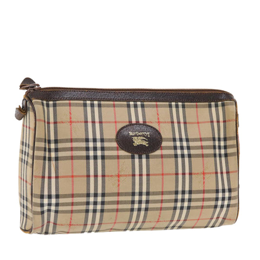 Luxury BurberrySs Nova Check Clutch Bag Canvas Leather Beige Brown Auth 49771