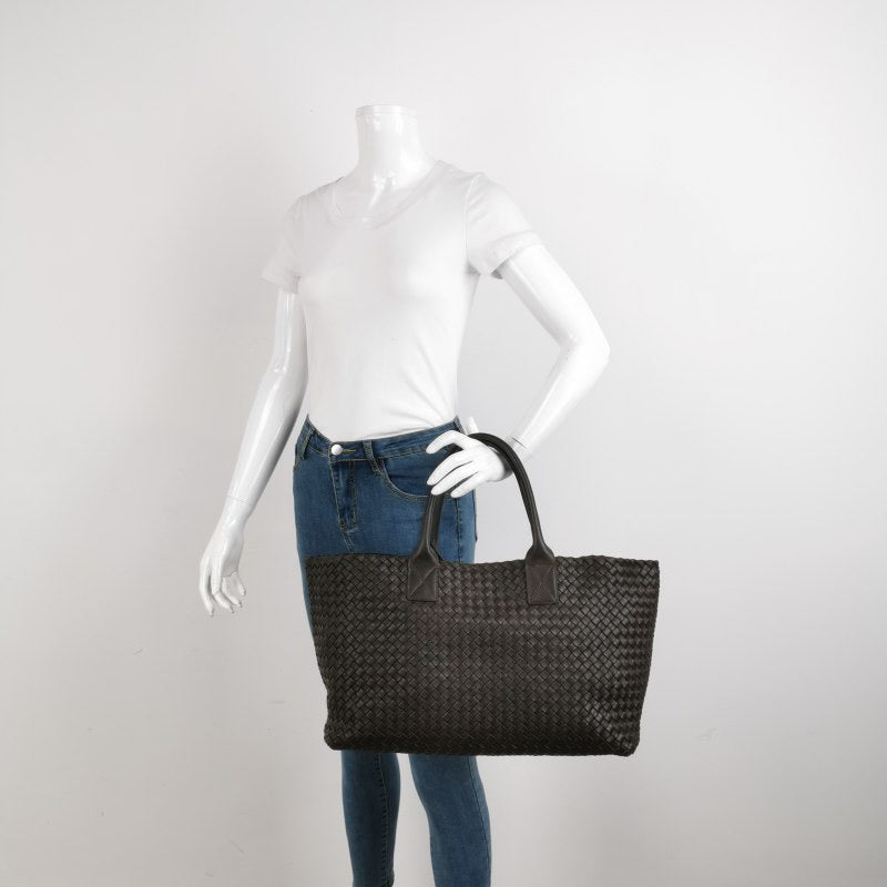 Bottega Veneta Cabat Large Intreccio Leather Tote Bag Dark Chocolate Brown with Pouch 40cm