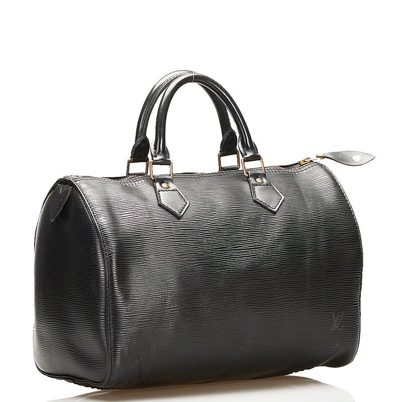Louis Vuitton Black Leather Speedy 30 handbag bag