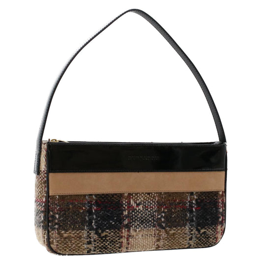 Luxury Burberry Nova Check Hand Bag Wool Beige Auth 49934
